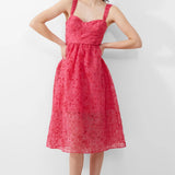 French Connection Embroidered Lace Strappy Dress in Azalea