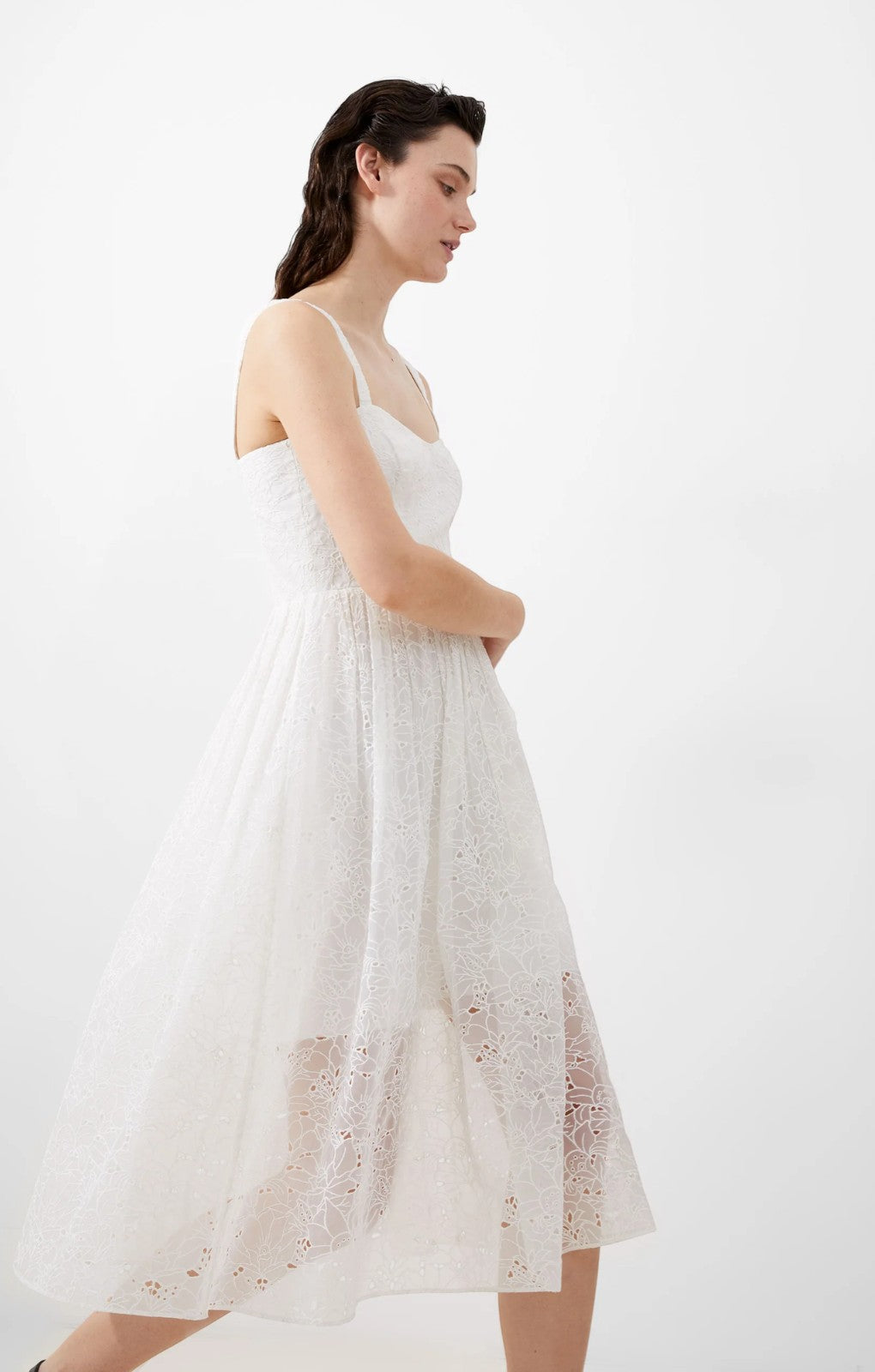 French Connection Embroidered Lace Strappy Dress in White French Connection Embroidered Lace Strappy Dress in White