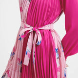 French Connection Eugine Crepe Pleated High Neck Mini Dress in Wild Rosa