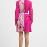 French Connection Eugine Crepe Pleated High Neck Mini Dress in Wild Rosa
