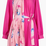 French Connection Eugine Crepe Pleated High Neck Mini Dress in Wild Rosa
