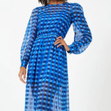 French Connection Edeline Recycled Hallie Crinkle Midi Dress in Marine