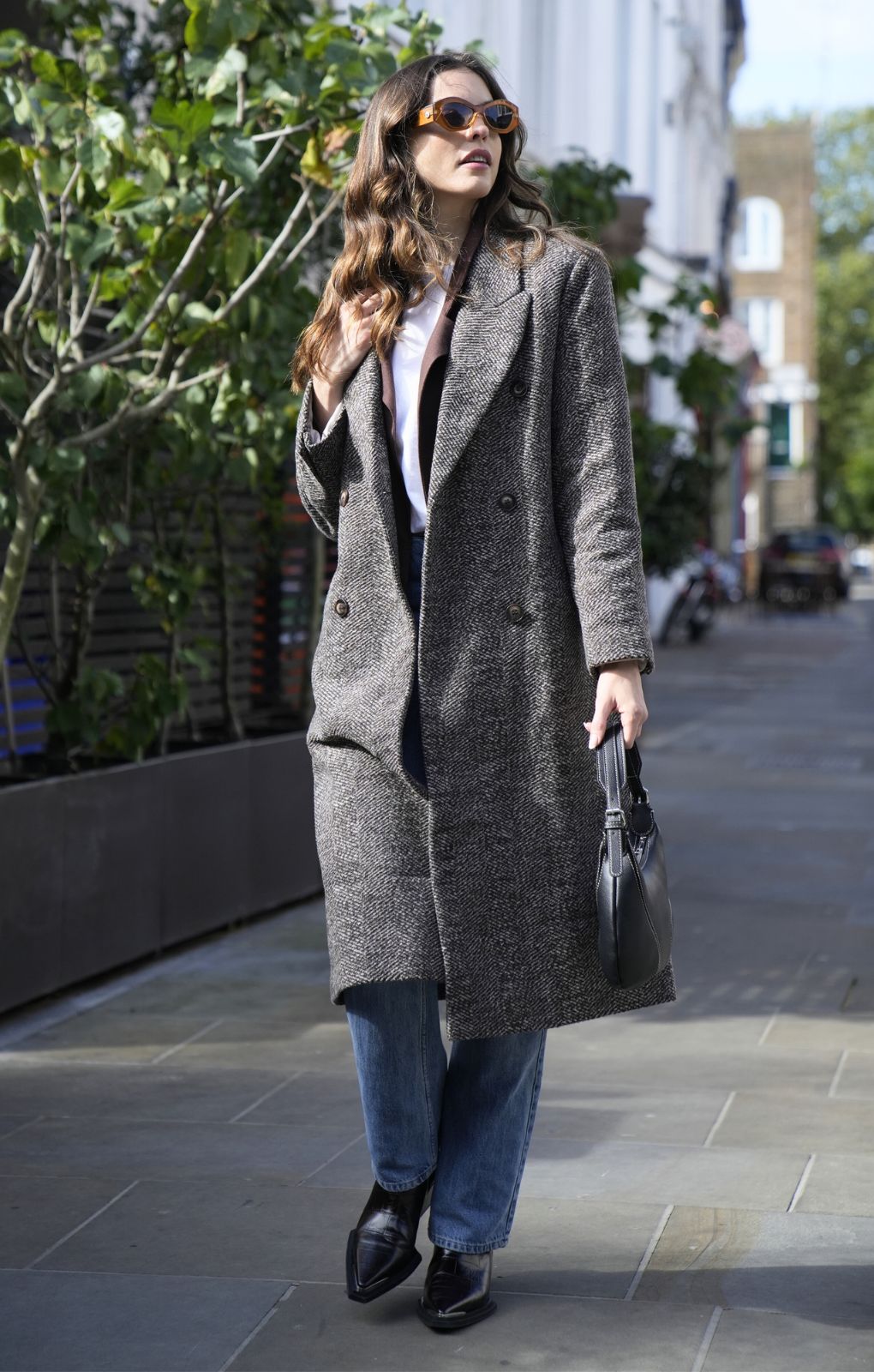 Topshop Herringbone Overcoat In Chocolate