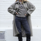 Merino Wool Blend Knitted Chunky Rib Half Zip Sweater In Taupe