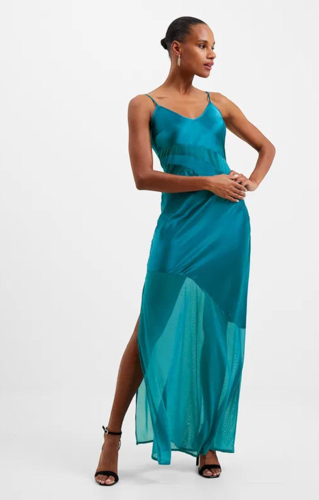 French Connection Inu Satin Strappy Mesh Maxi Dress