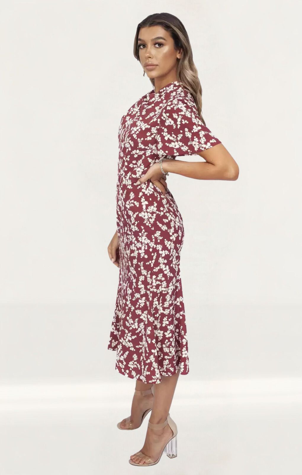 French Connection Maroon Button Up Midi Dress