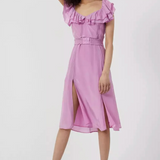 French Connection Almedina Drape Frill Neck Midi Dress Moonlite Mauve