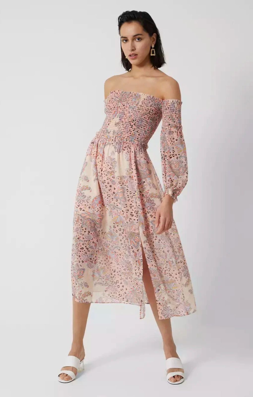 French Connection Demetra Recycled Hallie Crinkle Dress Peach Nectar