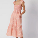 French Connection Diana Verona Drape Frill Dress Coral Pink – dresses by French Connection, available to rent from Hirestreet