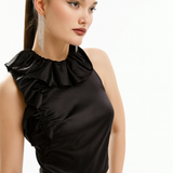 French Connection Satin Top With Ruffle Detail In Black