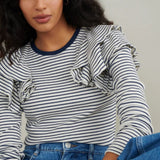 Nobody's Child Frill Shoulder Stripe Rib Top