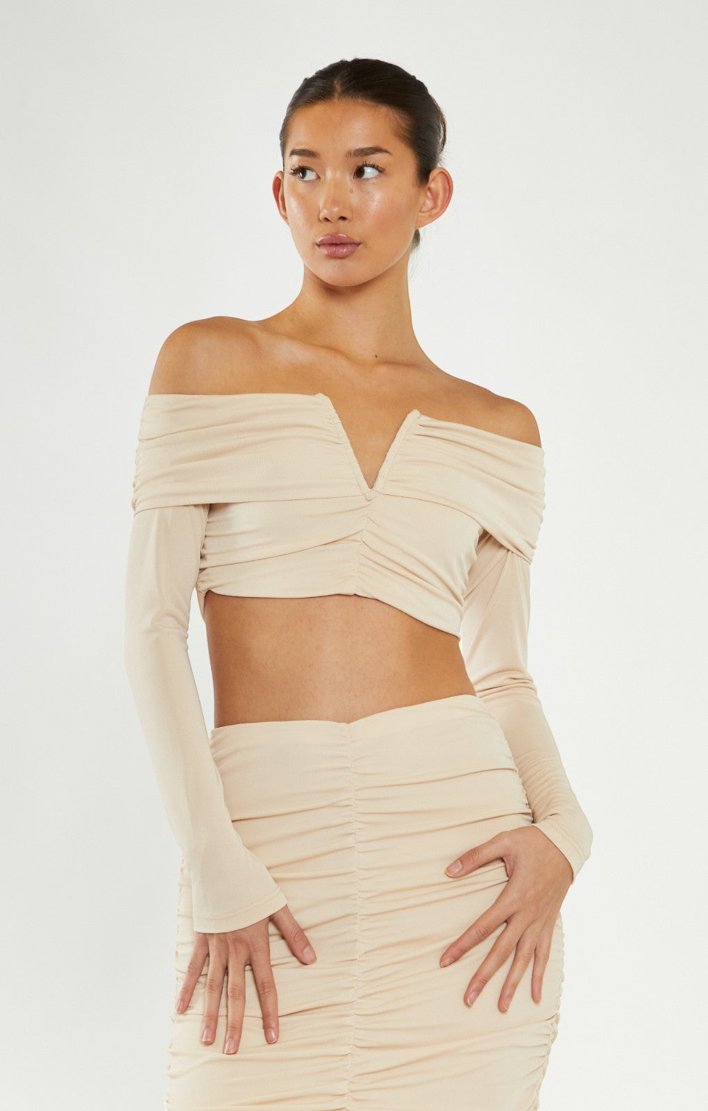 Glamorous Nude Ruched Co-ord Crop Top