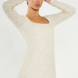 Glamorous Nude Textured Embellished Midi Dress