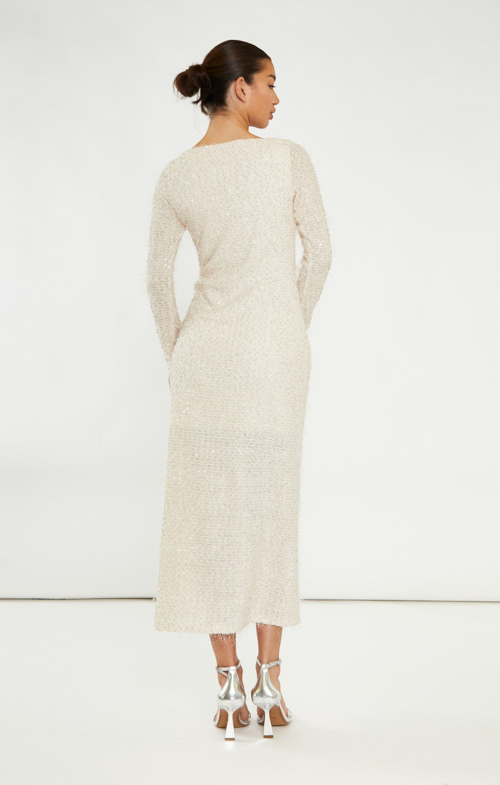 Glamorous Nude Textured Embellished Midi Dress