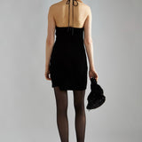 Glamorous Black Velvet Corsage Halter Mini Dress
