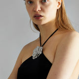 Glamorous Black Velvet Corsage Halter Mini Dress