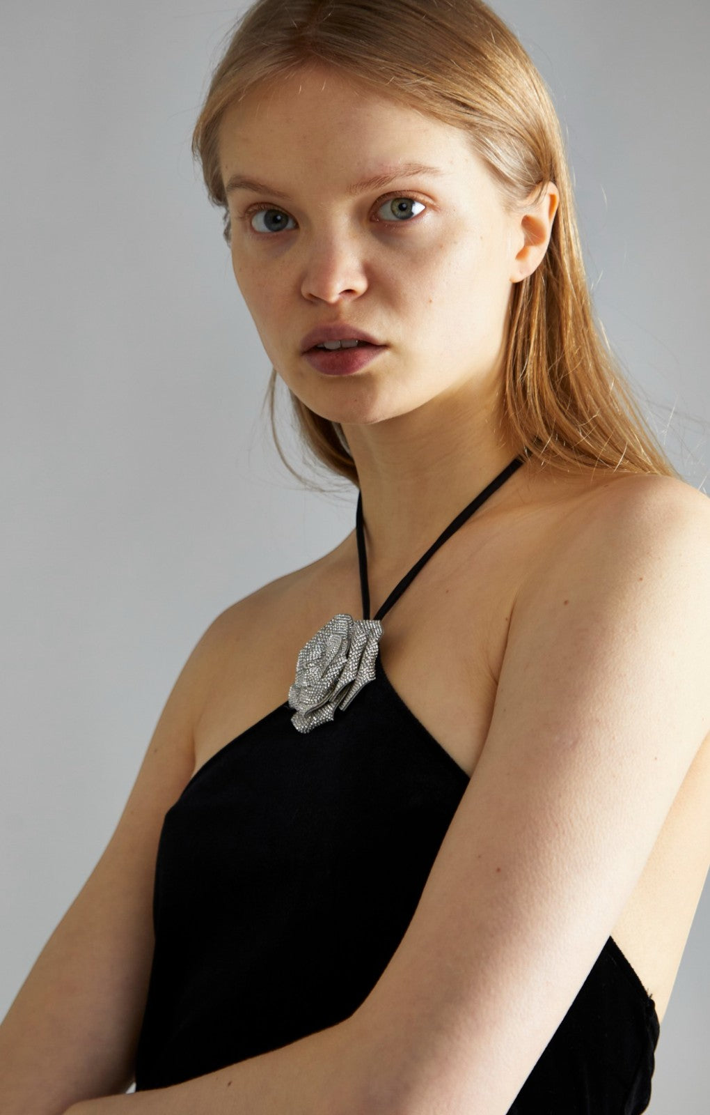 Glamorous Black Velvet Corsage Halter Mini Dress