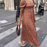 The Frolic Exclusive Autumn Floral Print Puff Sleeve Maxi Dress In Brown