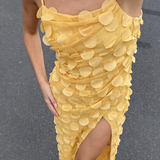 Asos Design Textured Cowl Maxi Dress With Strappy Detail In Pale Yellow
