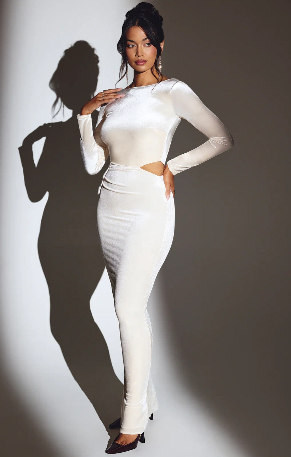 Rent Oh Polly Ginevra Velvet Long Sleeve Maxi Dress in Ivory | Hirestreet Rent Oh Polly Ginevra Velvet Long Sleeve Maxi Dress in Ivory | Hirestreet