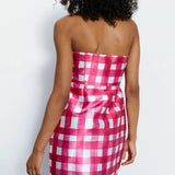 Warehouse Gingham Satin Twill Bustier Mini Dress