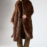 Glamorous Belted Faux Fur Longline Coat in Brown