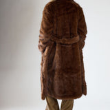 Glamorous Belted Faux Fur Longline Coat in Brown