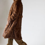 Glamorous Belted Faux Fur Longline Coat in Brown