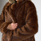 Glamorous Belted Faux Fur Longline Coat in Brown