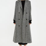 Glamorous Black-White Chevron Double-Breasted Oversized-Coat