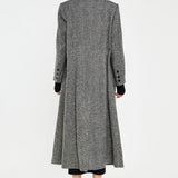 Glamorous Black-White Chevron Double-Breasted Oversized-Coat