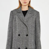 Glamorous Black-White Chevron Double-Breasted Oversized-Coat