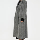 Glamorous Black-White Chevron Double-Breasted Oversized-Coat