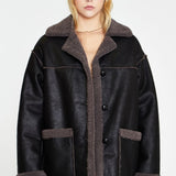 Glamorous Black Dark-Grey Oversized Shearling Coat