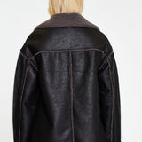 Glamorous Black Dark-Grey Oversized Shearling Coat