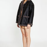 Glamorous Black Dark-Grey Oversized Shearling Coat