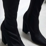 Glamorous Block Heel Knee Boot In Black – shoes by Glamorous Wide Fit, available to rent from Hirestreet