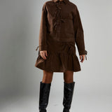 Glamorous Brown-Cord Tie-Front Jacket