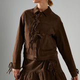 Glamorous Brown-Cord Tie-Front Jacket