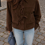 Glamorous Brown-Cord Tie-Front Jacket