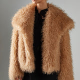 Glamorous Caramel Oversized-Collar -Faux Fur Coat