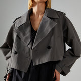 Glamorous Charcoal Cropped Trench-Coat