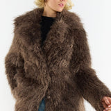 Glamorous Grey Brown Collared Faux Fur-Coat