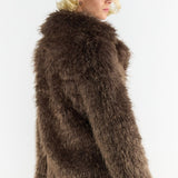 Glamorous Grey Brown Collared Faux Fur-Coat