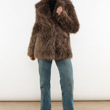 Glamorous Grey Brown Collared Faux Fur-Coat