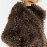 Glamorous Grey Brown Collared Faux Fur-Coat