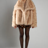 Glamorous Light Sand Oversize Faux Fur Long Sleeve Coat