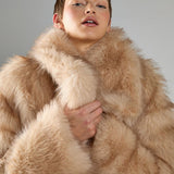Glamorous Light Sand Oversize Faux Fur Long Sleeve Coat
