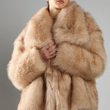 Glamorous Light Sand Oversize Faux Fur Long Sleeve Coat