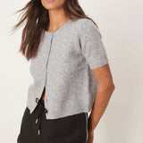 Glamorous Short Sleeve Button Up Cardigan in Grey